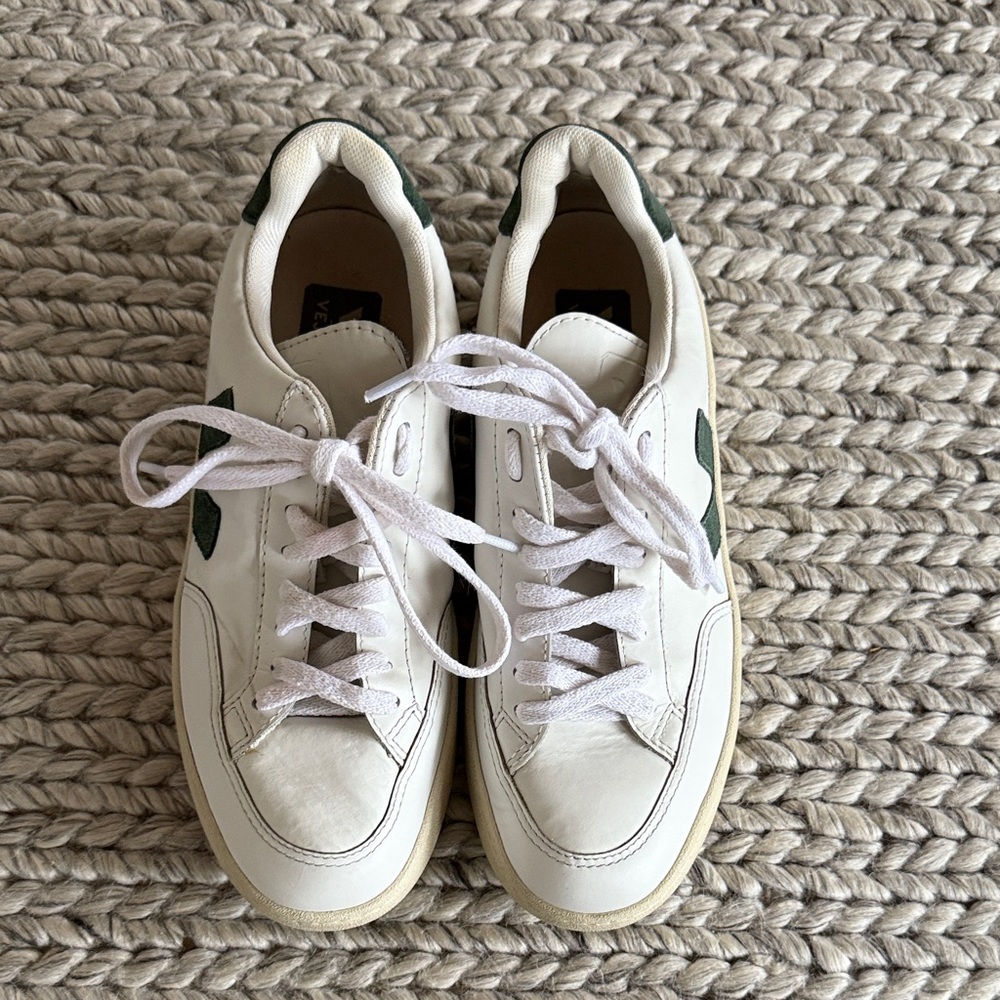 Veja White Sneakers with Green Details